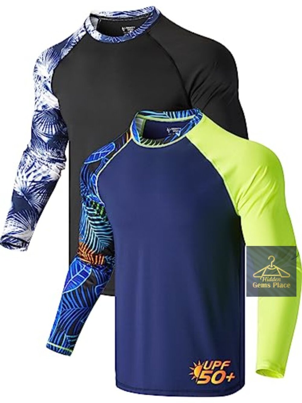 Men's Long Sleeve Rash Guard UPF 50+ Quick Dry Swim Shirts 2 Pack